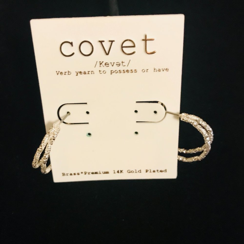 COVET 14K WHITE GOLD PLATED DOUBLE HOOPS PIERCED